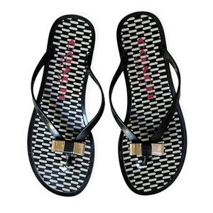 Coach Landon Jelly Thong Sandals With Gold Metal Bow Size 7